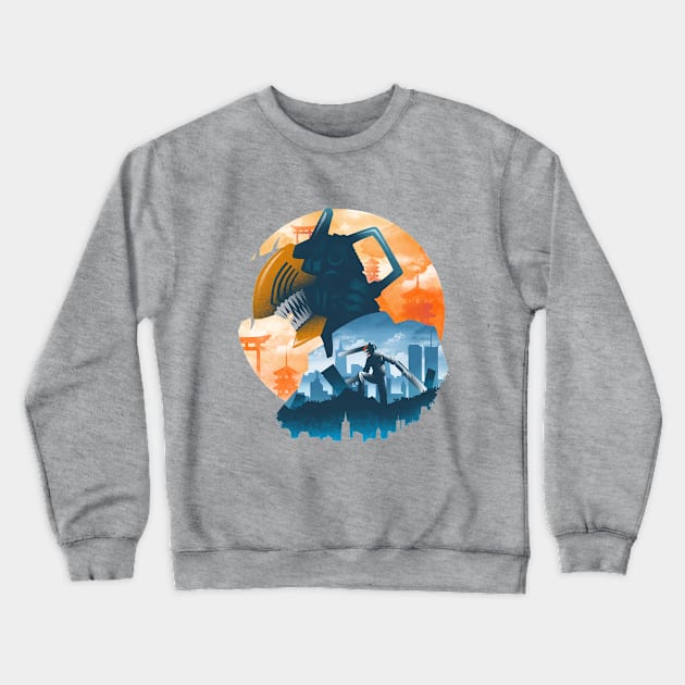 Ukiyo e Chainsaw Cityscape Crewneck Sweatshirt by rioaditama